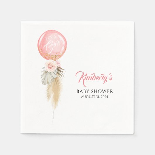 Pampas Grass and Pink Blume Ballon Babydusche Serviette (Vorderseite)