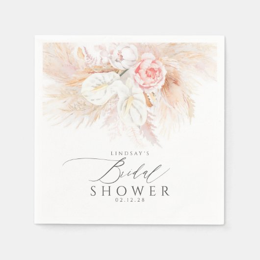 Pampas Grass and Pink Blume Brautparty Serviette (Vorderseite)