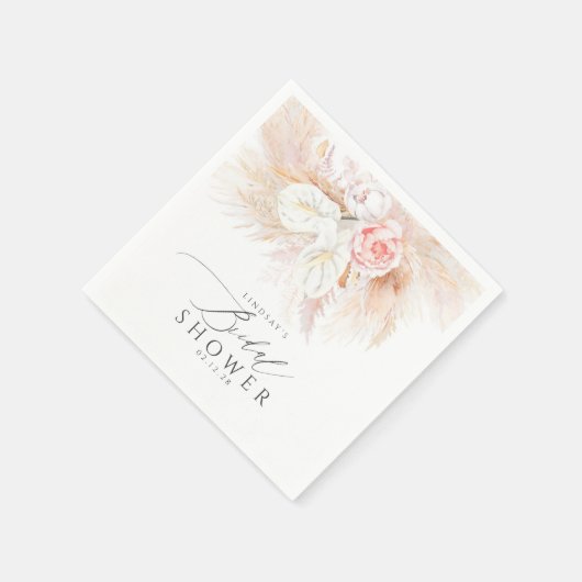 Pampas Grass and Pink Blume Brautparty Serviette (Ecke)