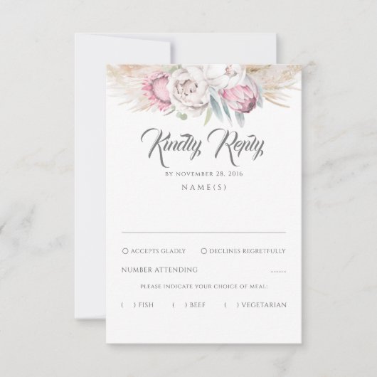 Pampas Grass and Pink King Protea Wedding RSVP (Vorderseite)