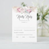 Pampas Grass and Pink King Protea Wedding RSVP Karte (Stehend Vorderseite)
