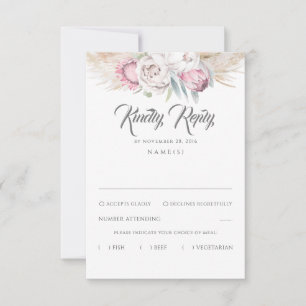 Pampas Grass and Pink King Protea Wedding RSVP Karte
