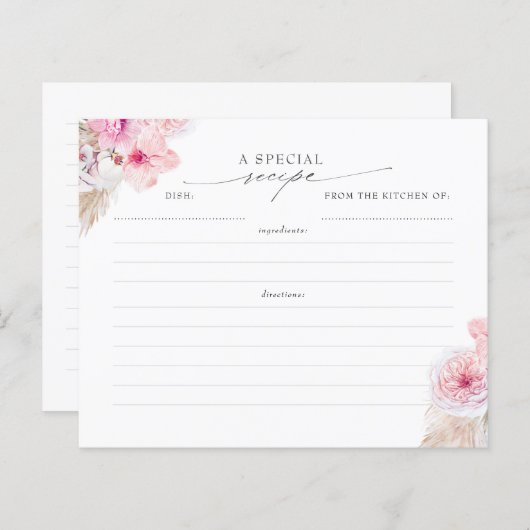 Pampas Grass and Pink Tropical Blume Rezeptkarte (Vorne/Hinten)