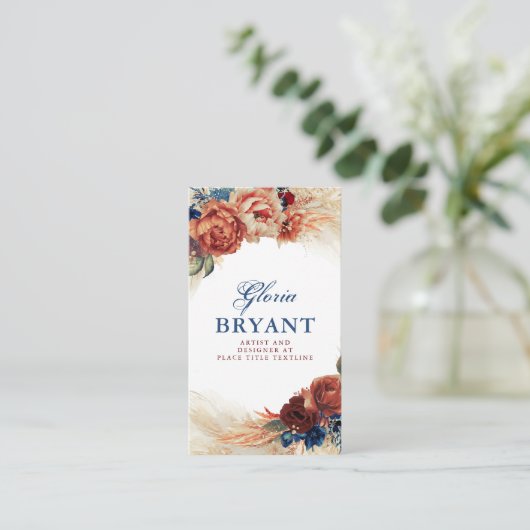 Pampas Grass and Rust Terracotta Blume Botanisch Visitenkarte (Stehend Vorderseite)