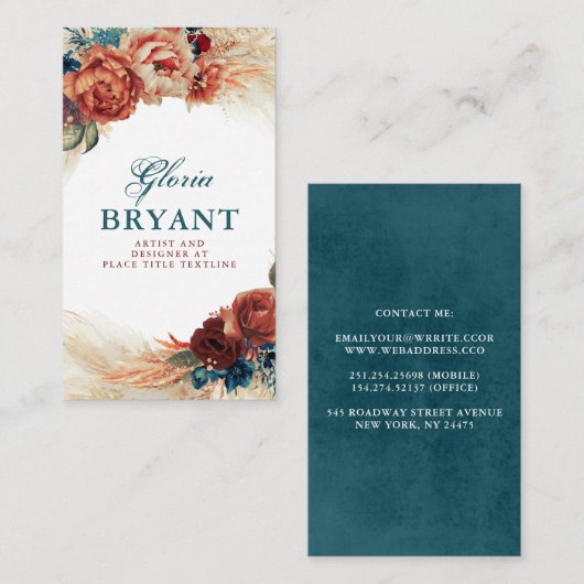 Pampas Grass and Rust Terracotta Blume Botanisch Visitenkarte (Vorne/Hinten)