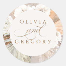 Pampas Grass and White Blume Boho Wedding Runder Aufkleber