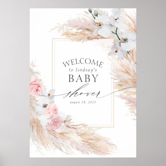 Pampas Grass and White Orchids Babydusche Willkomm Poster (Vorne)