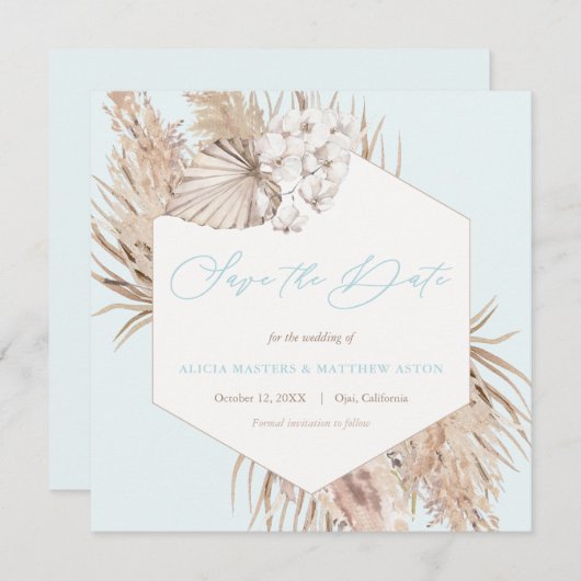 Pampas Grass Aqua Neutrale Hochzeit retten das Dat Save The Date (Vorne/Hinten)