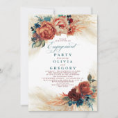 Pampas Grass Aquamarin Blue Terracotta Engagement  Einladung (Vorderseite)