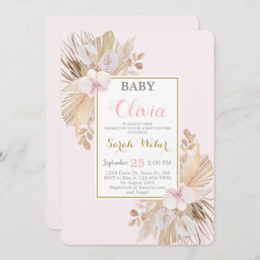 Pampas Grass Baby Dusche Einladung (Vorne/Hinten)