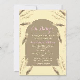 Pampas Grass Baby Girl Watercolor Pink Beige Arch Einladung