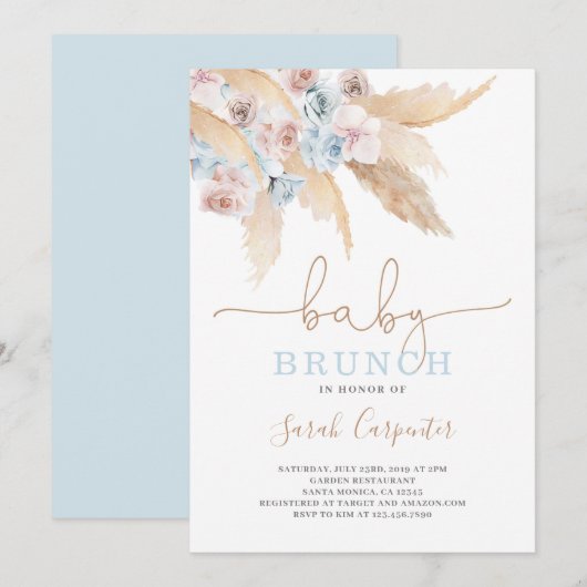 Pampas Grass Baby Showboy Einladung (Vorne/Hinten)