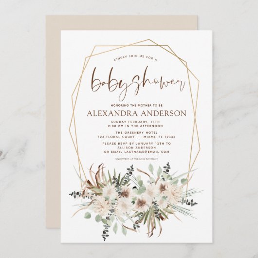 Pampas Grass Baby Shower Boho Eukalyptus Invitatio Einladung (Vorne/Hinten)