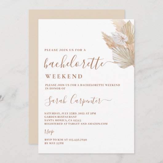 Pampas Grass Bachelorette Einladung (Vorne/Hinten)