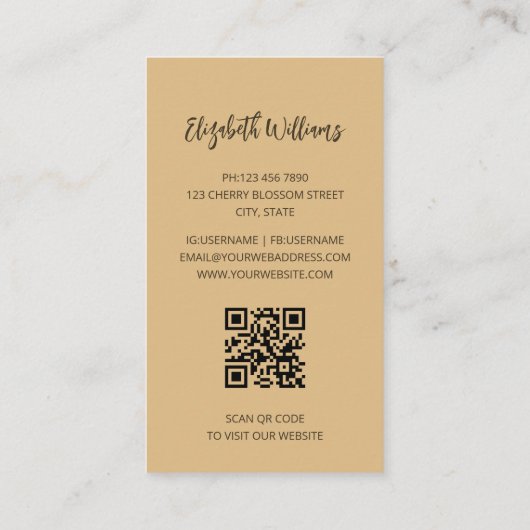 Pampas Grass Beige Sepia Foto | QR-Code Visitenkarte (Rückseite)