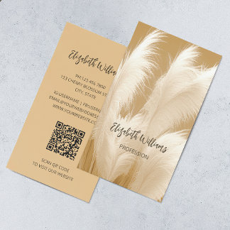 Pampas Grass Beige Sepia Foto | QR-Code Visitenkarte