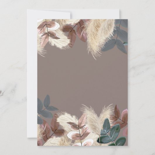 Pampas Grass & Blätter Bohemische Hochzeit Einladung (Rückseite)