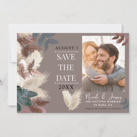 Pampas Grass Blätter Save the Date Bohemisch Einladung (Vorderseite)