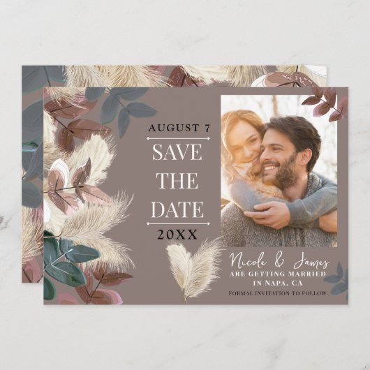 Pampas Grass Blätter Save the Date Bohemisch Einladung (Vorne/Hinten)