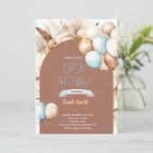 Pampas Grass blue balloon invitation Einladung (Stehend Vorderseite)