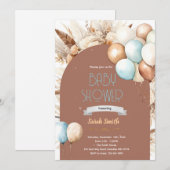 Pampas Grass blue balloon invitation Einladung (Vorne/Hinten)