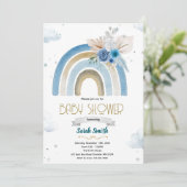 Pampas Grass blue boho rainbow invitation Einladung (Stehend Vorderseite)
