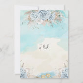 Pampas Grass Blue Floral Beach Hochzeit in Urlaubs Einladung (Rückseite)