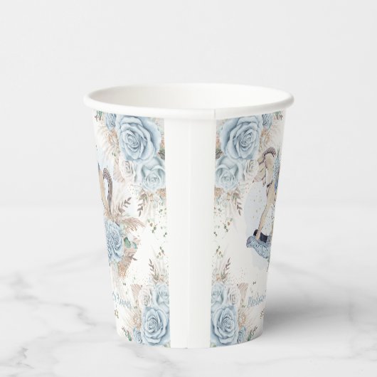 Pampas Grass Blue Floral Rocking Horse Baby Dusche Pappbecher (Rechts)
