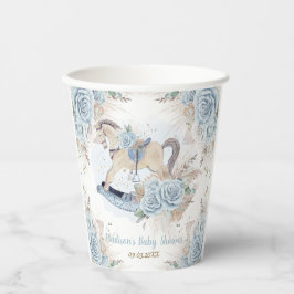 Pampas Grass Blue Floral Rocking Horse Baby Dusche Pappbecher