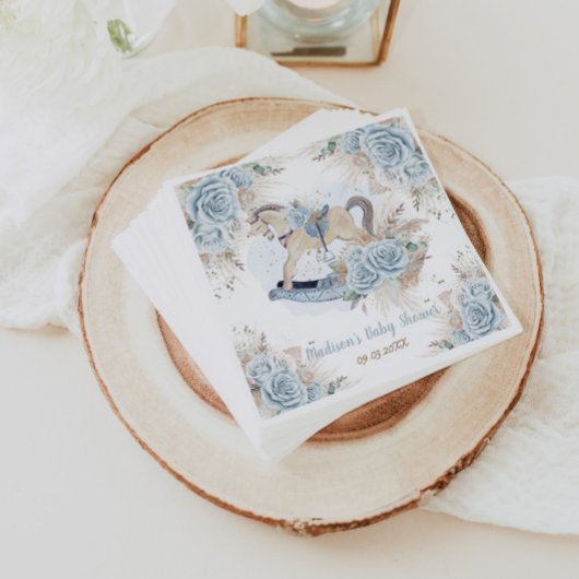 Pampas Grass Blue Floral Rocking Horse Baby Dusche Serviette