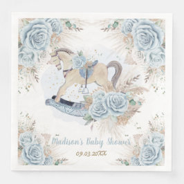 Pampas Grass Blue Floral Rocking Horse Baby Dusche Serviette