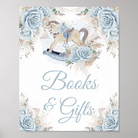 Pampas Grass Blue Floral Rocking Horse Bücher Gesc Poster (Vorne)