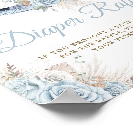 Pampas Grass Blue Floral Rocking Horse Diaper Poster (Ecke)