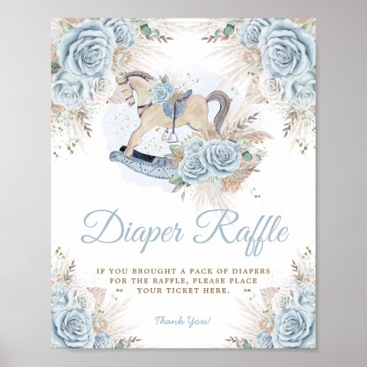 Pampas Grass Blue Floral Rocking Horse Diaper Poster (Vorne)