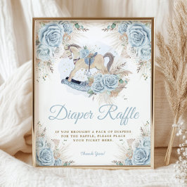 Pampas Grass Blue Floral Rocking Horse Diaper Poster