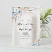 Pampas Grass Blue Rose Glass Elfenbeinruhestand Einladung (Stehend Vorderseite)