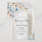 Pampas Grass Blue Rose Glass Elfenbeinruhestand Einladung (Vorne/Hinten)