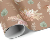 Pampas Grass & Blume auf Braun Geschenkpapier (Rolleneckpunkt)