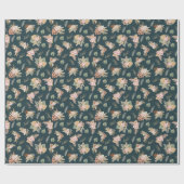 Pampas Grass & Blume auf dunklem Aquamarin Geschenkpapier (Flach)