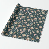 Pampas Grass & Blume auf dunklem Aquamarin Geschenkpapier (Ungerollt)