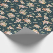 Pampas Grass & Blume auf dunklem Aquamarin Geschenkpapier (Ecke)