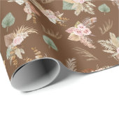 Pampas Grass & Blume auf Kaffee Brown Geschenkpapier (Rolleneckpunkt)