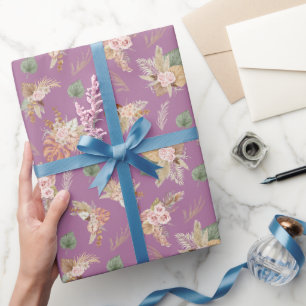 Pampas Grass & Blume auf Lila Geschenkpapier