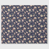 Pampas Grass & Blume auf Navy Blue Geschenkpapier (Flach)