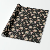 Pampas Grass & Blume auf schwarz Geschenkpapier (Ungerollt)