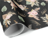 Pampas Grass & Blume auf schwarz Geschenkpapier (Rolleneckpunkt)