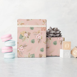 Pampas Grass & Blume auf Tee Rose Rosa Geschenkpapier