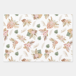 Pampas Grass & Blume auf Weiß Geschenkpapier Set