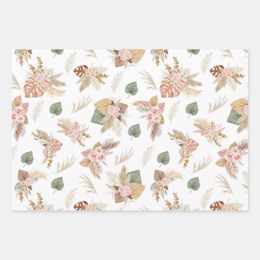 Pampas Grass & Blume auf Weiß Geschenkpapier Set (Vorderseite 2)