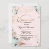 Pampas Grass Blume Blaue Schmetterlinge Quinceañer Einladung (Vorderseite)